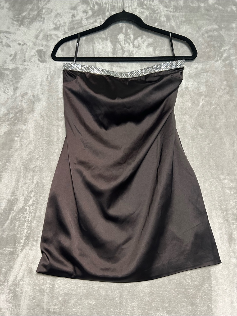 Forever 21 Rhinestone Mini Strapless Dress Women’s Medium Satin Black Club